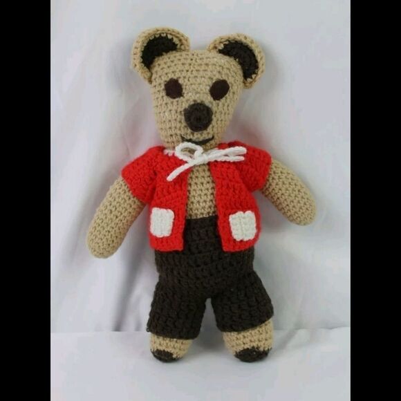 Handmade Knitted Brown Teddy Bear With Removeable Clothes 15". - Picture 1 of 6